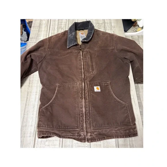 Carhartt Women's Sherpa Lined Canvas Work Jacket Brown Regular Large WCI081 - Picture 3 of 16
